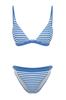 Women's New Season Bikini Set White-Blue Striped Triangle Textured Regular Bikini Set