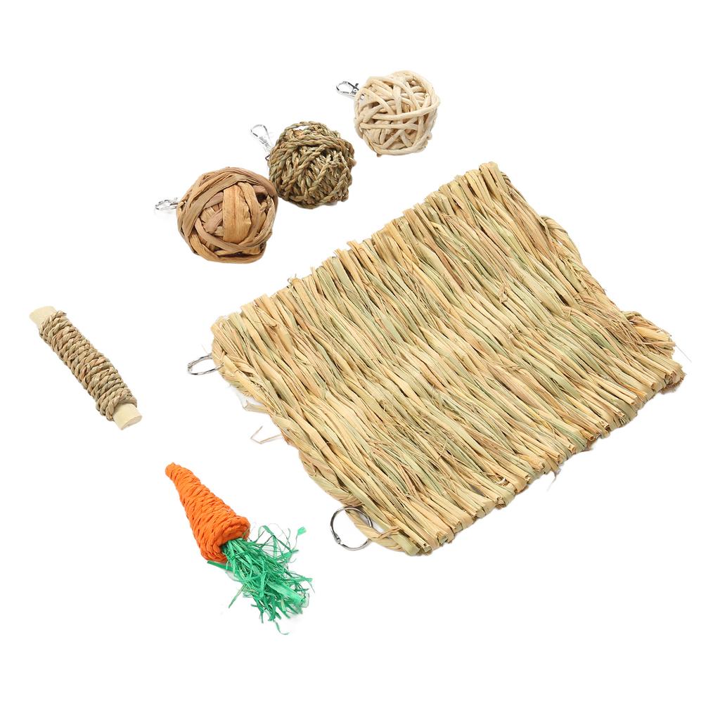 Hamster Chew Toy Set Relieve Boredom Teeth Grinding Rabbit Grass Mat Ball Chewing Toy for Guinea