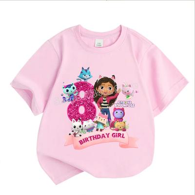 Gabby Dollhouse Kids Cotton T-Shirt Anime Cartoon Birthday Digital Printed Pullover Summer Casual Loose Breathable Top Cute Gift