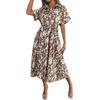 Women Summer Loose Leopard Print Shirt Dress Lace Up Single Breasted