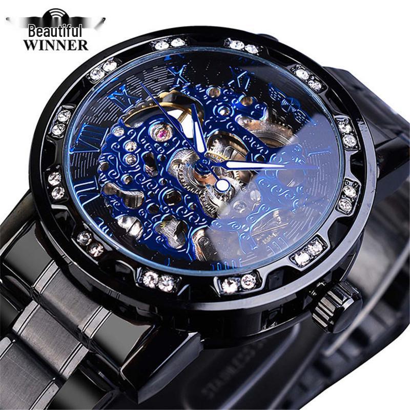 Męski Klasyczny Modny Mechaniczny Zegarek z Cyrkoniami