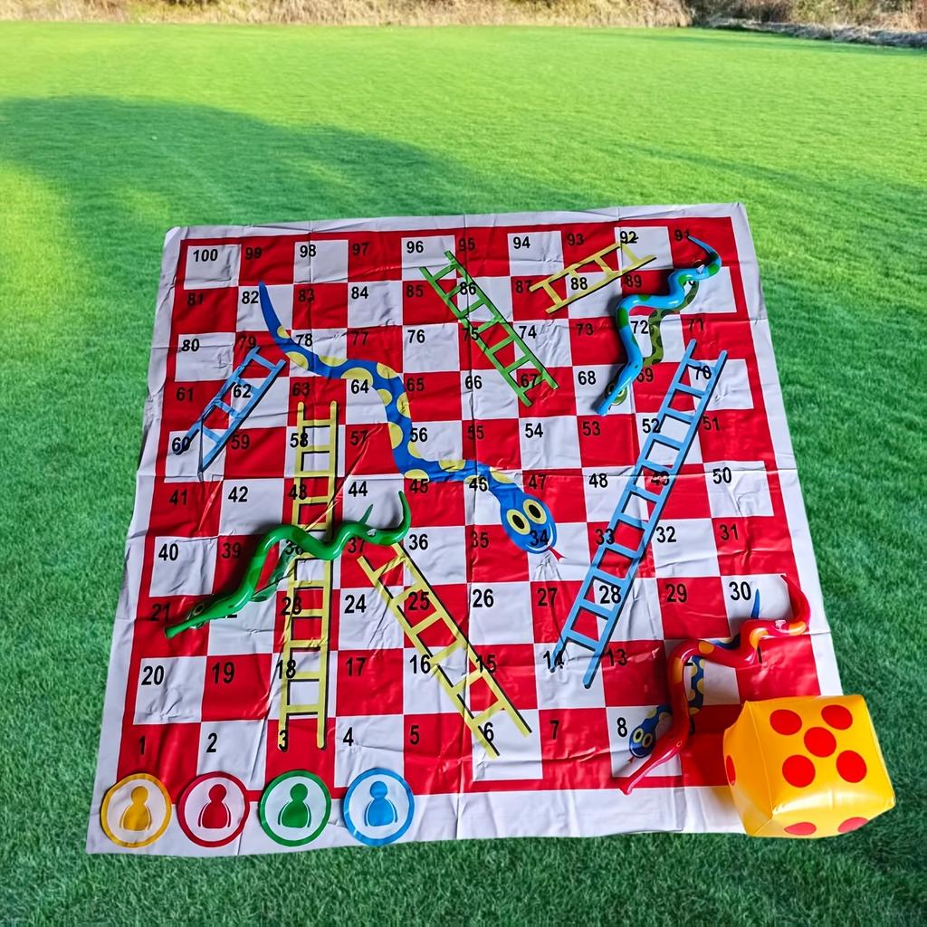 Portable PVC Snake Ladder Chessboard Game Mat with Dice - 129.54x129.54 Cm Outdoor Travel Board Game for Family Camping, Picnics