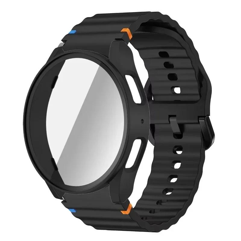 Case+Strap for Samsung Galaxy Watch 7 6 5 4 40mm 44mm Silicone Official Band PC Protector Cover Bumper Accessorie Galaxy Watch 7
