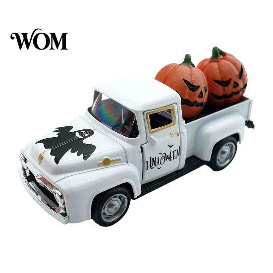 Retro Auto Desktop Dekoration Halloween Pick-up Truck Legierung Figur, Hält Kürbis Vintage Statue, Metall Ornament Miniatur Fahrzeug für Feiertage
