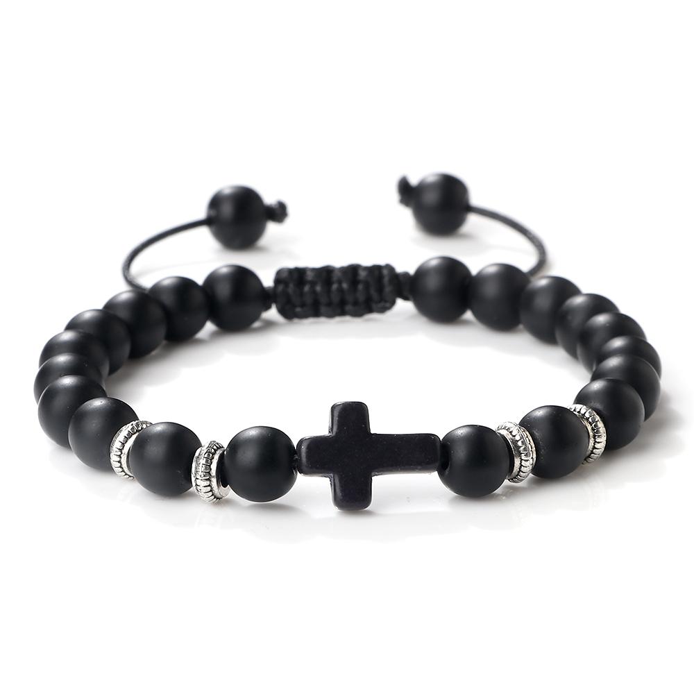 Men Women Braided Bracelet 8MM Natural Stone Christian Bless Jesus Cross Hematite Bead Bracelets Bangles Prayer Handmade Jewelry