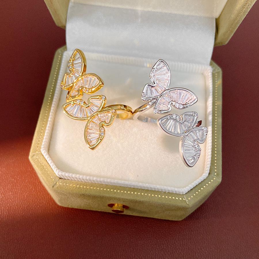 18k Gold Plated Open Butterfly Ring with Zircon Inlay - Elegant High-End Versatile Jewelry