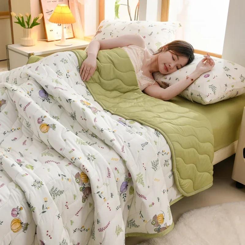 New Floral Spring Summer Quilt and Pillowcase Soft Skin-friendly Single Double Blanket Knitted Breathable Thin Comforter Duvet