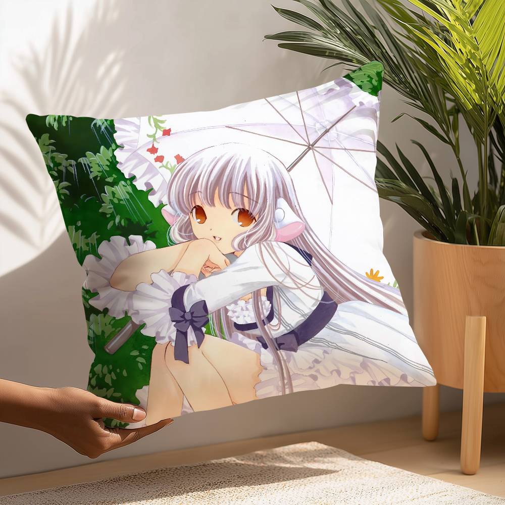 C- Chobits canvas Söt Anime Kuddfodral Plyschtyg Mjukt Kuddfodral Dubbelsidigt Tryck Kuddfodral Hushållspresenter