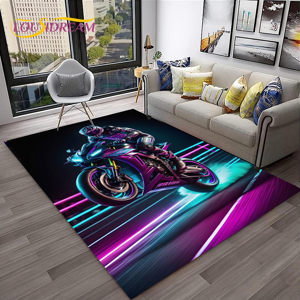 Racing Moto Off Road Motorcycle Carpet Rug for Home Living Room Bedroom Sofa Doormat Decor,Kid Play Area Rug Non-slip Floor Mat