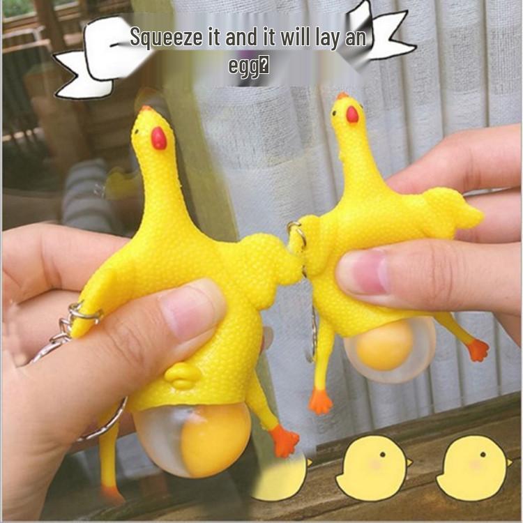 Squeeze Egg Laying Chicken Prank Keychain - Goofy Stress Relief Toy