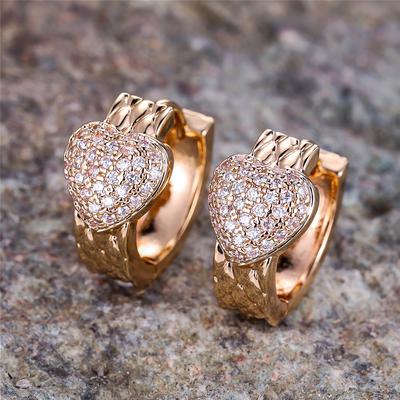Luxury Crystal Huggie Earrings for Women White Zircon Heart Hoop Earrings Gold Color Wedding Jewelry Ear Buckle Gift