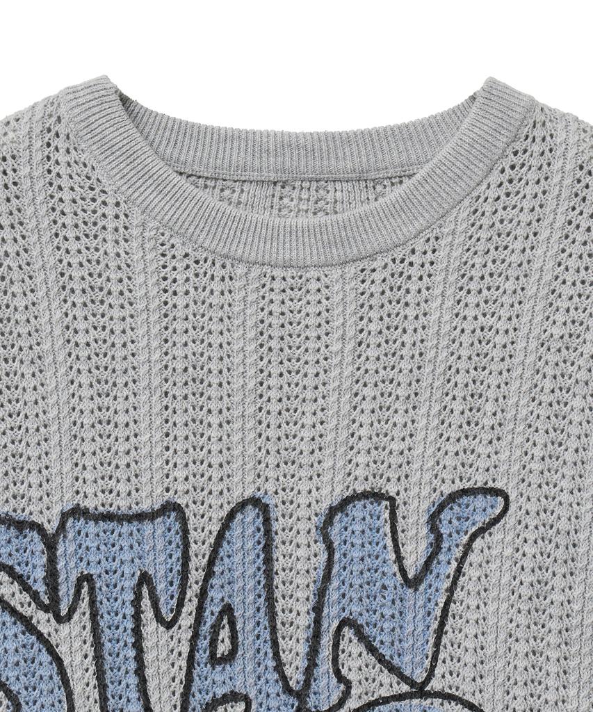 STANDARDERROR 87-Stan190 Country Oversized Color Block Lettering Knit Gray
