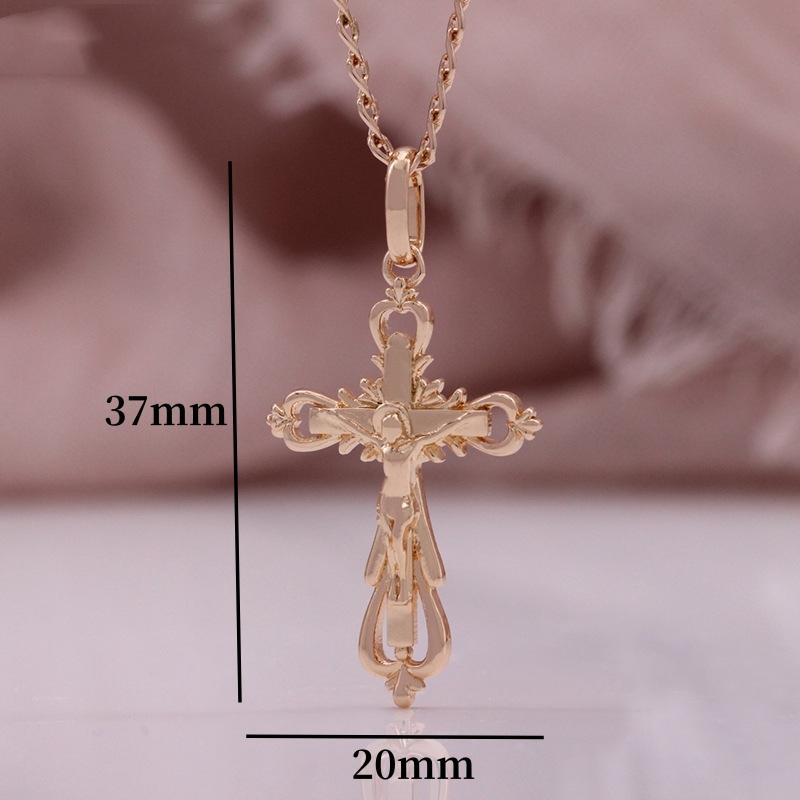 Rose Gold Color Cross Pendant Necklace Women's Elegant Color-preserving Clavicle Chain Personalized Pendant Necklace Jewelry
