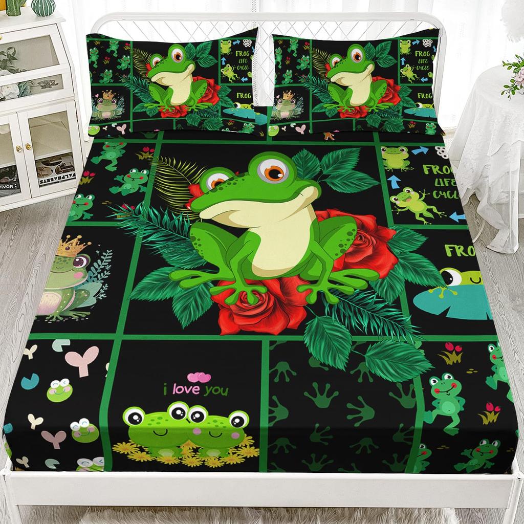 Cute Flower Deer Pattern Mattress Three-Piece Digital Printing Home Bedding Set