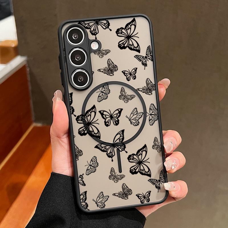 Butterfly Pattern Case For Samsung Galxy S26 Ultra S25 Edge S24 S23 S22 Plus S21 FE Magnetic Thin Ring Skin Texture Cover