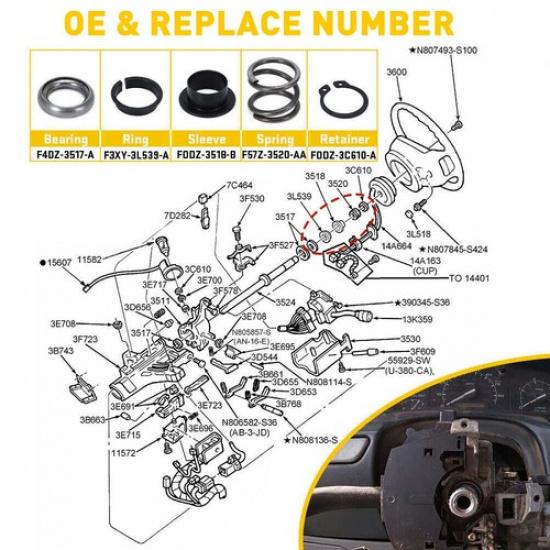 Steering Column Upper Kit Bearing Assembly For 1992-2007 Ford F-450 Super Duty