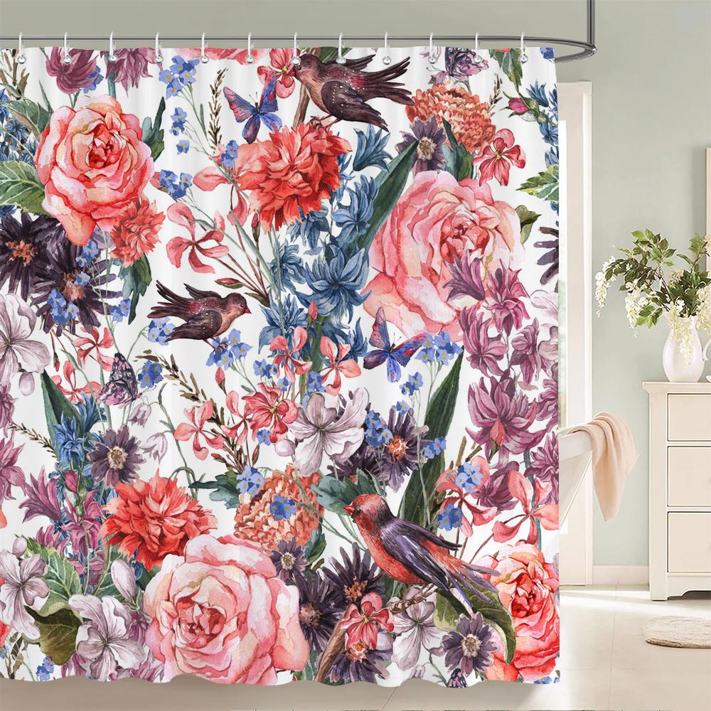 3D Flower Sunflower Plant Leaf Printed Shower Curtains Bathroom Curtain Frabic Waterproof Polyester Bathtub Screen With 12 Hooks