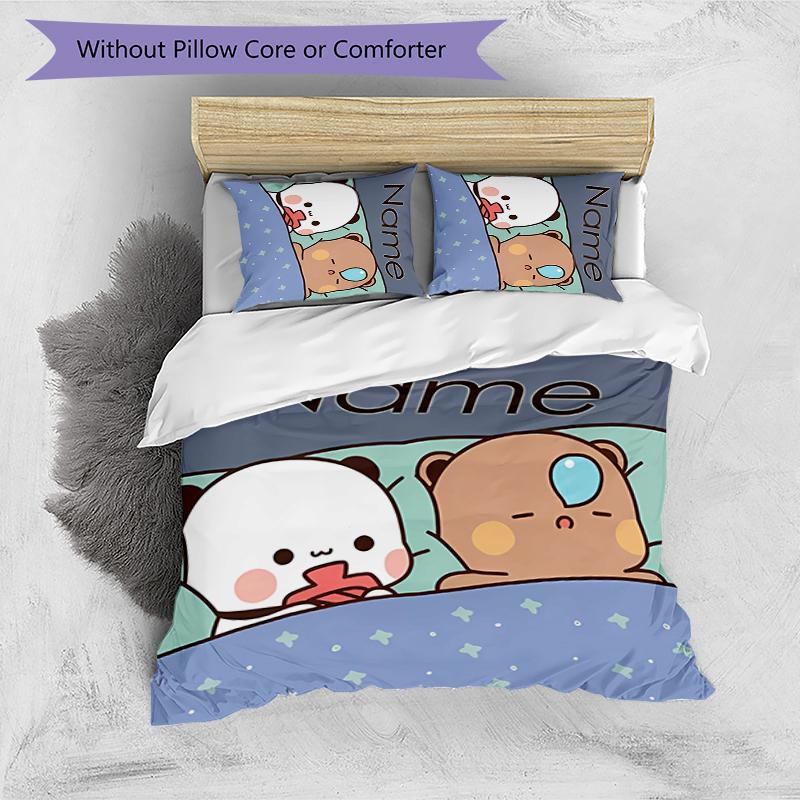 3pcs Custom Name Bubu and Dudu Bedding Set Duvet Cover Closure Includes 1 Duvet Cover & 2 Pillowcases for All Seasons Bedroom Decor