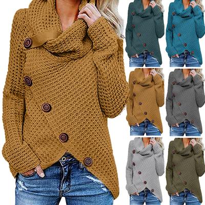Women's Fashion Autumn Winter Long Sleeve Button Down Irregular Knit Sweater