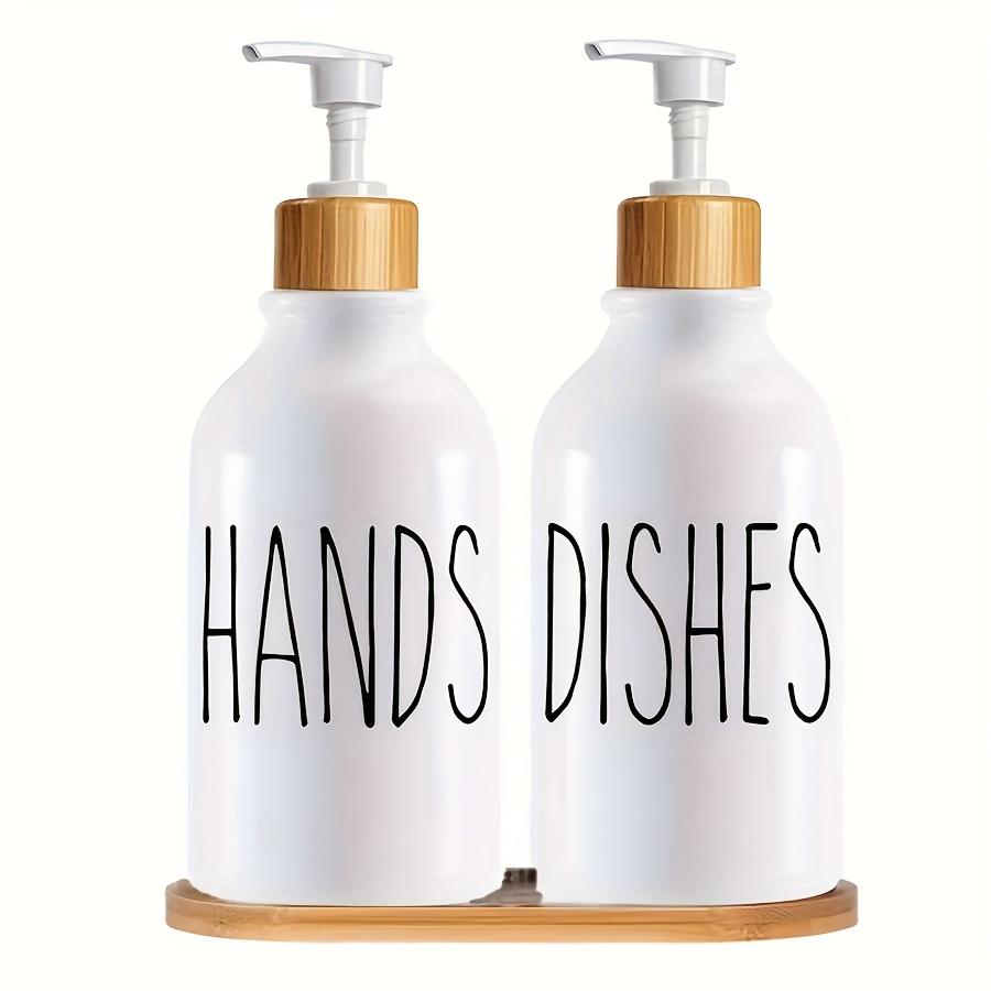 Soap Dispenser Bottle with Trays, Bamboo Lid Soap Bottle with Anti-Rust Pump, Hand Dish Soap Dispenser for Kitchen, Shampoo