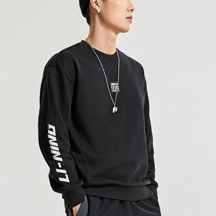 Li Ning Sports Casual Printed Crew Neck Pullover Sweatshirt Men Sweatshirt Black AWDR027-3