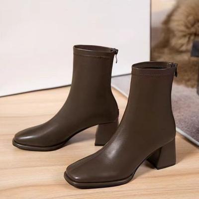 Women High Heels Ankle Snow Boots Square Toe Chunky Shoes Winter 2025 Trend Designer New Elegant Office Shoes Dress Botas Mujer