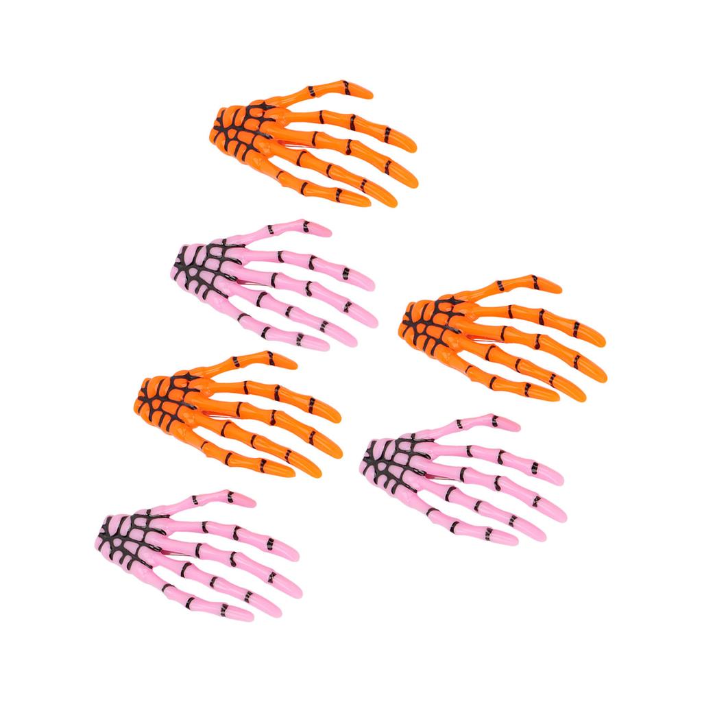 6Pcs Pink Orange Halloween Skeleton Hands Bone Hair Clips Decorative Hand Bone Hair Clip Set