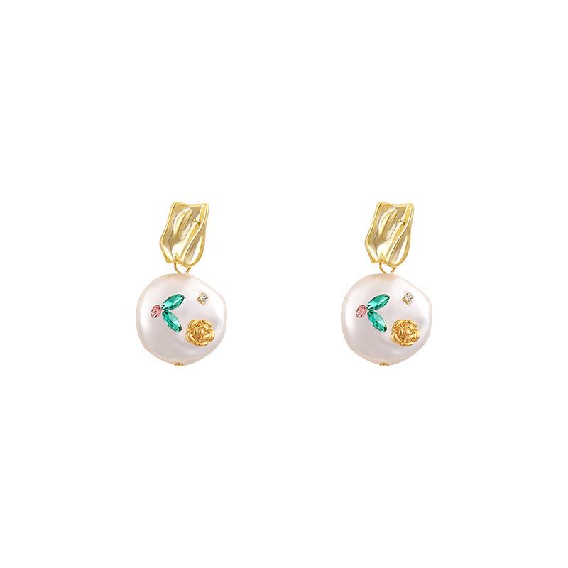 Monet Garden Style Oil Painting Baroque Pearl Earrings - French Court Inspired Light Luxury Accessories