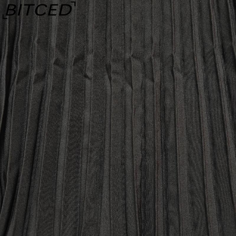 BITCED Herbst Damen Elegantes Mode O-Ausschnitt Ärmelloses Plissee Maxikleid