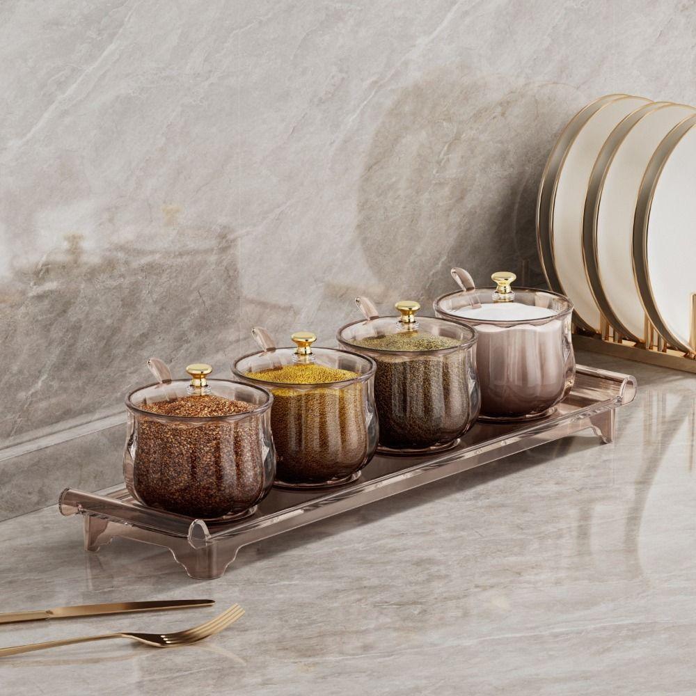 Kunststoff Gewürzglas Set Staubdicht Wasserdicht Gewürz Aufbewahrungsbox mit Deckel Löffel Großes Fassungsvermögen Küchen Gewürztopf Küche