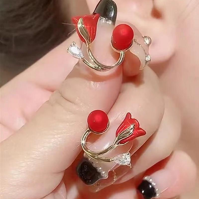 Elegant Red Rose Stud Earrings - 2026 Trendy Two-Way Wear for Women, Perfect for Autumn/Winter and Social Media Influencers