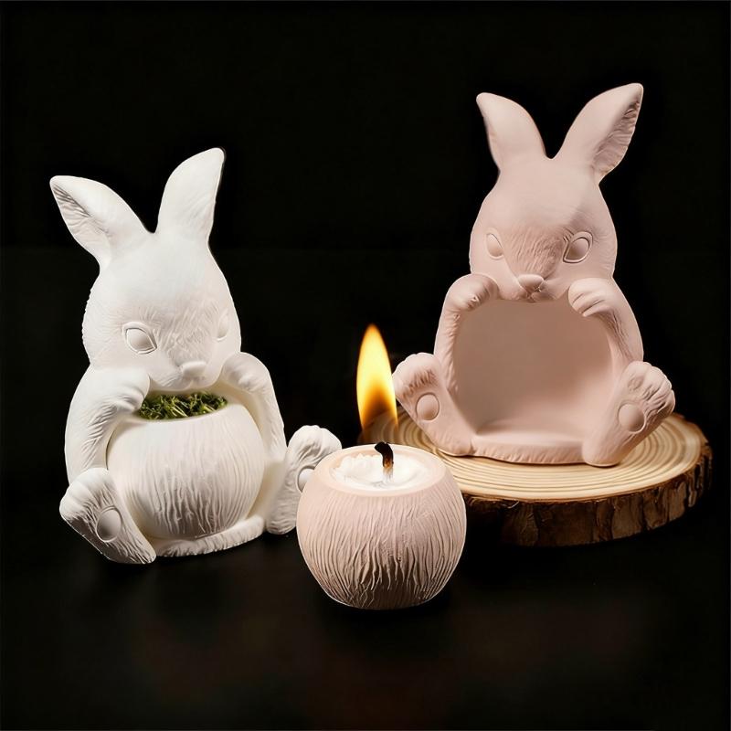 Flexible Silicone Rabbit Shape Planter Mold For Resin Art Concrete Cement Casting And Decorative Candle Container