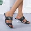 Fashion Summer Women Mules Design Slippers Sandal Slides Braided Cord 7cm Transparent Heels Women Shoes Female Size36-43