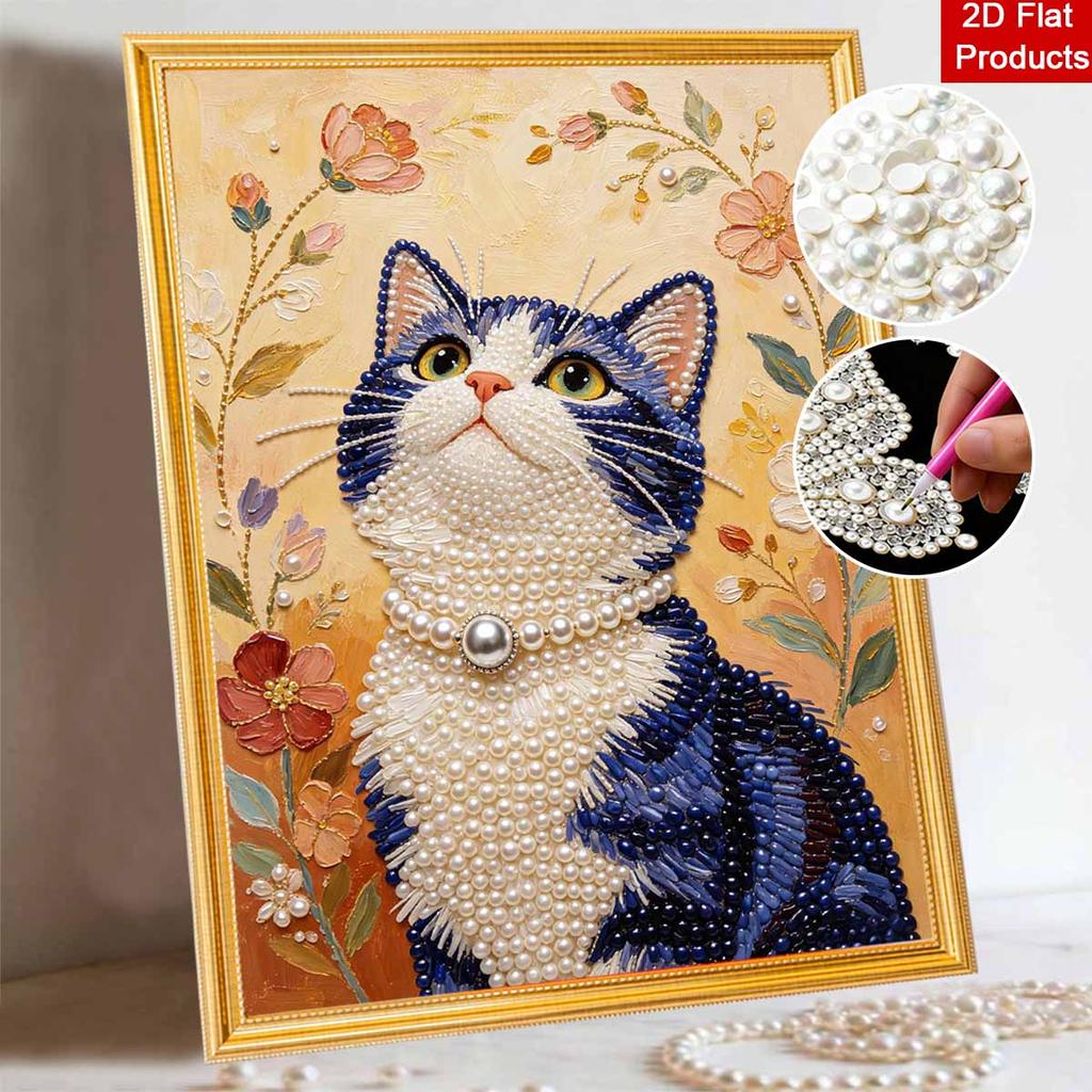 DIY Perlenkunst Leinwand Katzenmuster Rahmenlos Kreatives Bastelmalerei-Set zur Entspannung Heimwanddekoration