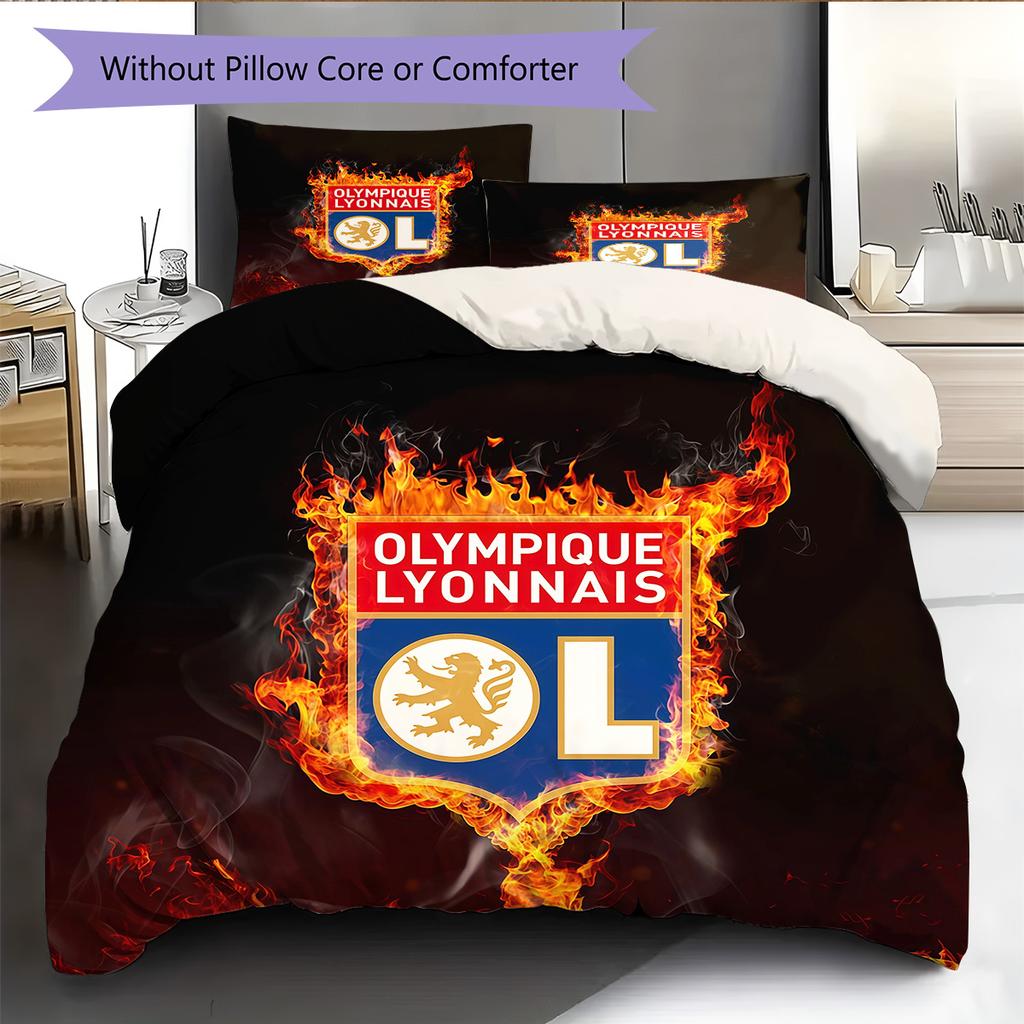 Olympique Lyonnais Pattern Bedding Quilt Set Home Decoration Gift (1 * duvet cover + 2 * pillowcase without core)