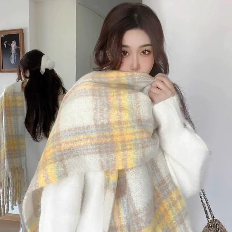 Hochwertiger Schal im koreanischen Stil mit Karomuster: Warmer, verdickter Kaschmir-ähnlicher Schal für Studenten und Paare