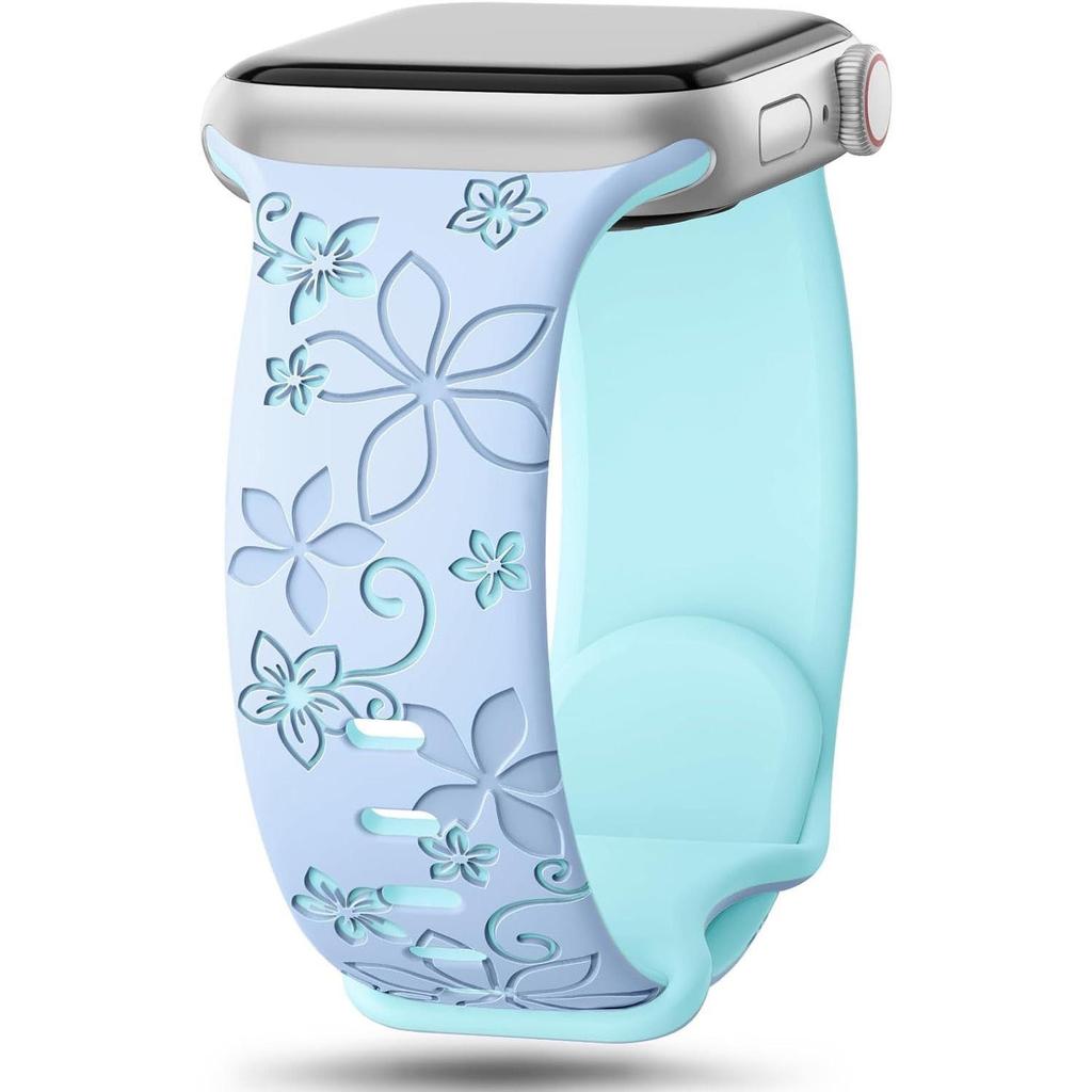 Embossed Floral Silicone Apple Watch Strap: Unisex, Sports, Two-Tone, Infinity Buckle.