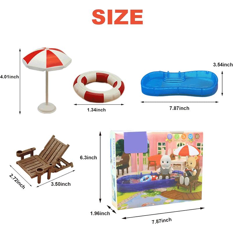 Miniatuurowy domek dla lalek Basen Akcesoria Mini Plaża Akcesoria do domku dla lalek Mini Leżak Parasol Koło do pływania Model basenu