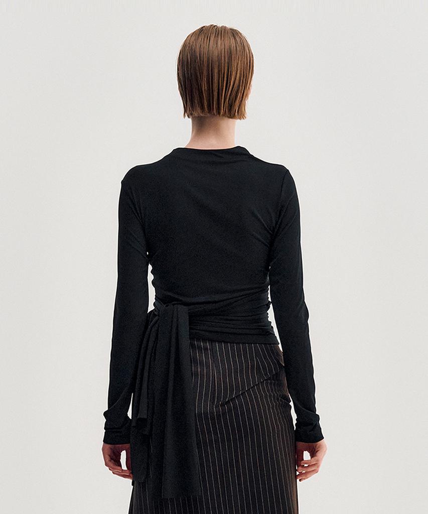 Kimjisu Multi-Tie Draped Jersey Top _ Black