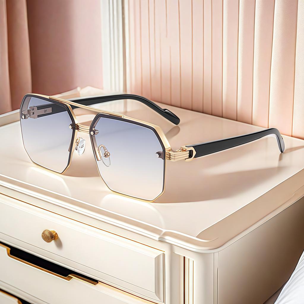 Sunglasses Male Driver Big Face Driving Uv Protection Advanced Half Frame Sunglasses Square Frame Glasses