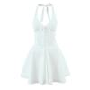Pure Desire Style White Age-reducing Waist Sexy Backless A-word Short Skirt Women's Deep V-neck Back Strap Neck Dress Summer