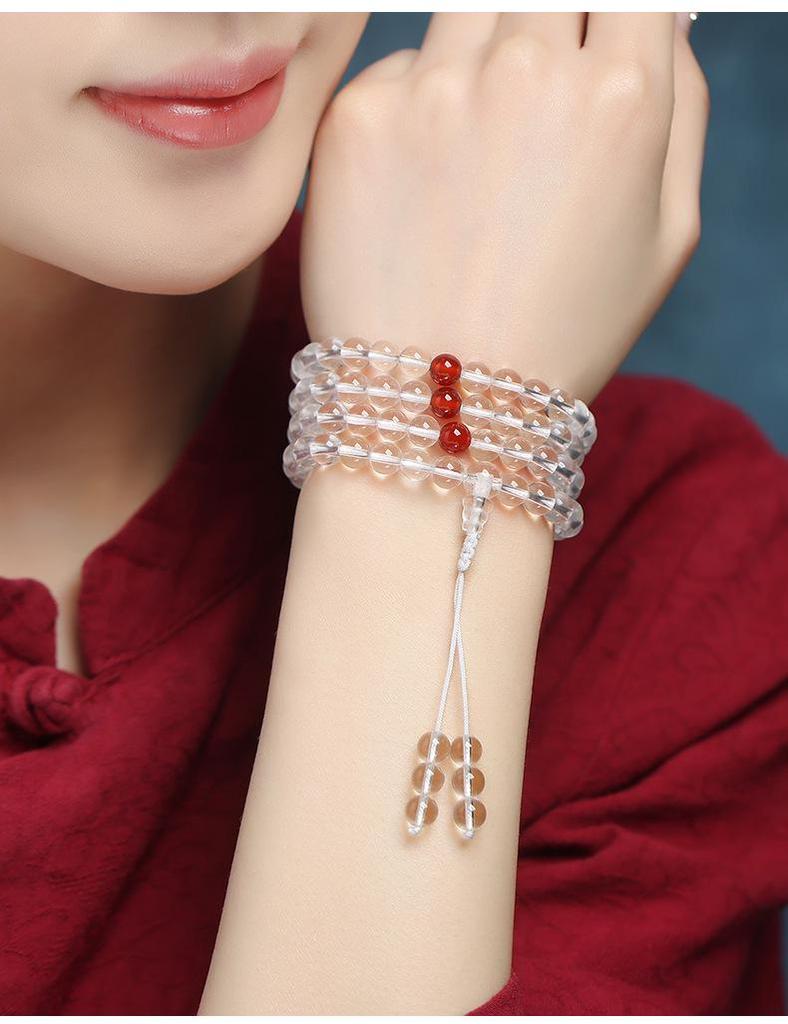 Clear Donghai White Crystal Bracelet - Round Beads, Unisex