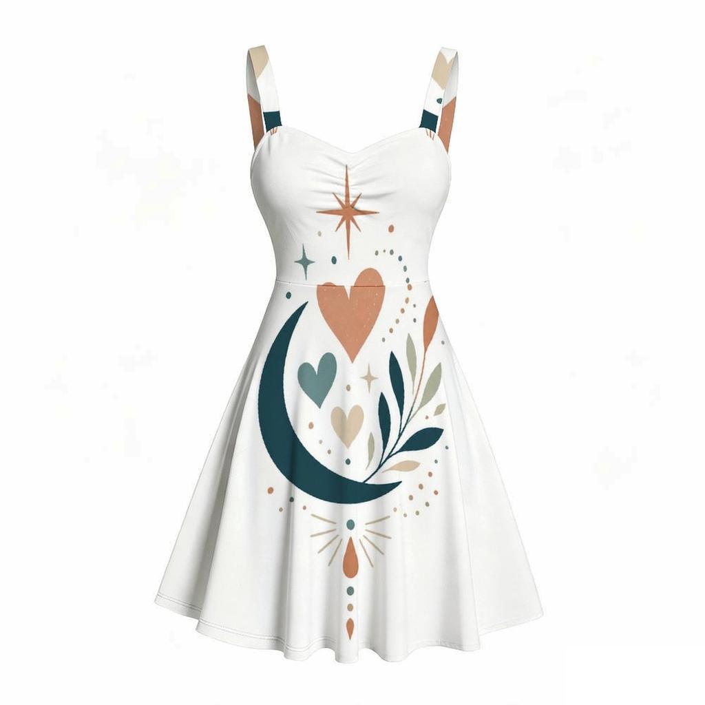 Women Plus Size Spaghetti Strap Off Shoulder Dress Constellation Shooting Star Celestial Print Swing Dress
