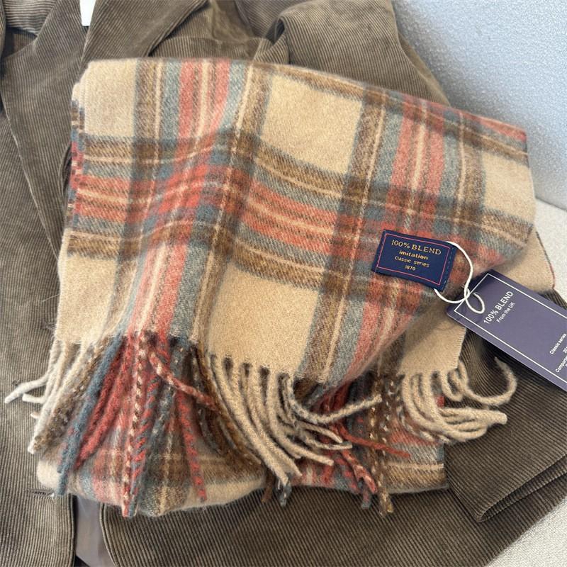 Premium Knitted Wool-Feel Plaid Scarf Men Women Winter Warm Neck Wrap Unisex Fashion Accessory