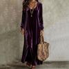 Elegant 2026 European & American Velvet Long-Sleeve Dress for Women
