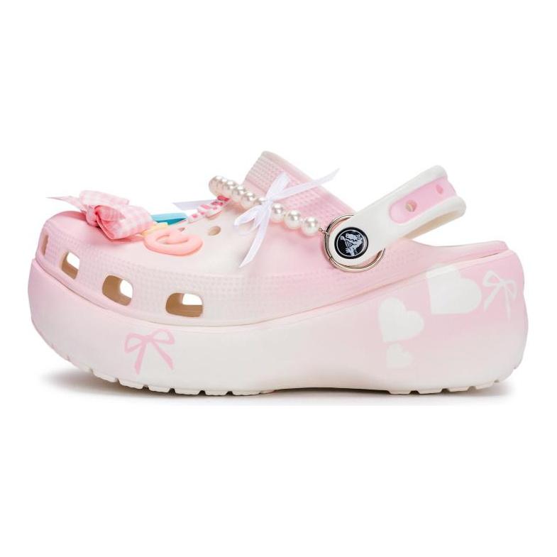 Crocs Sabot Plateforme Classique 811 Fabriqué Moment Battement de Cœur Étui à Chaussures Spécial Accessoires Amovibles à Nœud Chaussures à Trous Femme Blanc Rose