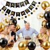 Black Happy Birthday Banner, Black and Metallic Gold Balloons for Birthday Celebrations