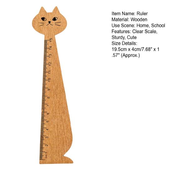 Liniaal Retro Stevig Transparante Schaal Kantoorbenodigdheden Milieuvriendelijk Tekening Liniaal van Hout met Cartoon Kat voor School