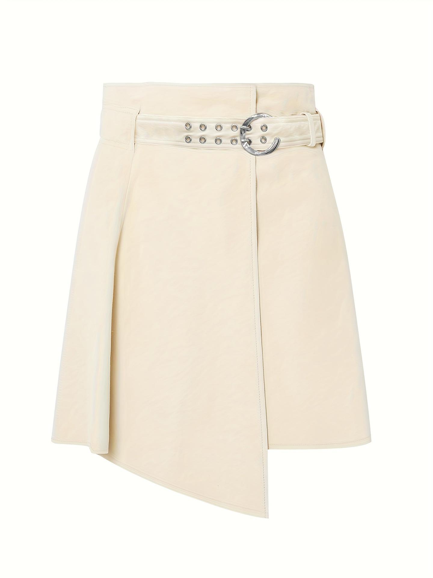 European and American fashion French retro three-dimensional tailoring irregular hem metal buckle decoration high waist A word short skirt S