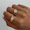 Salircon Shiny Luxury Glass Rhinestone 18K Gold Plated Stainless Steel Ring Wed Bridal Banquet Accessory Waterproof Jewelry New